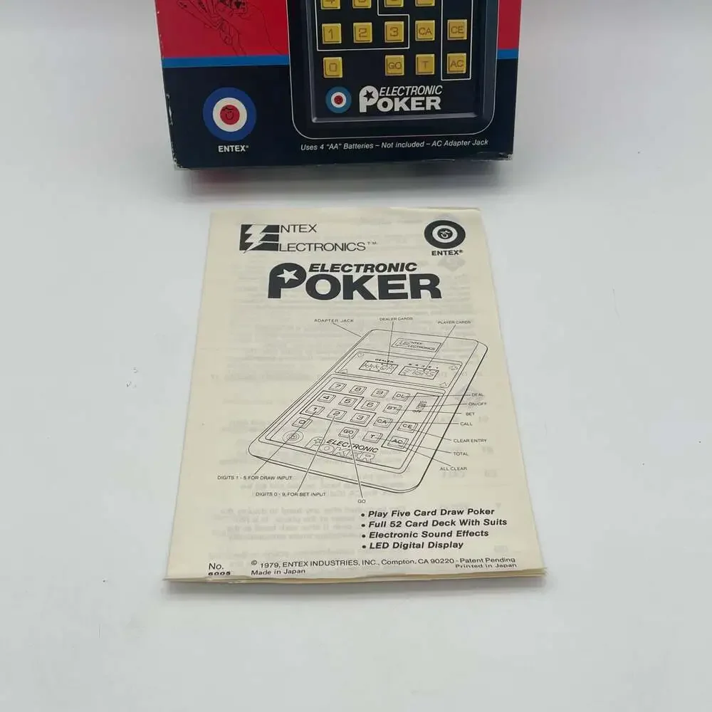 Vintage 1979 Entex Electronic Poker Handheld Game No. 6005 with Box and Instruct